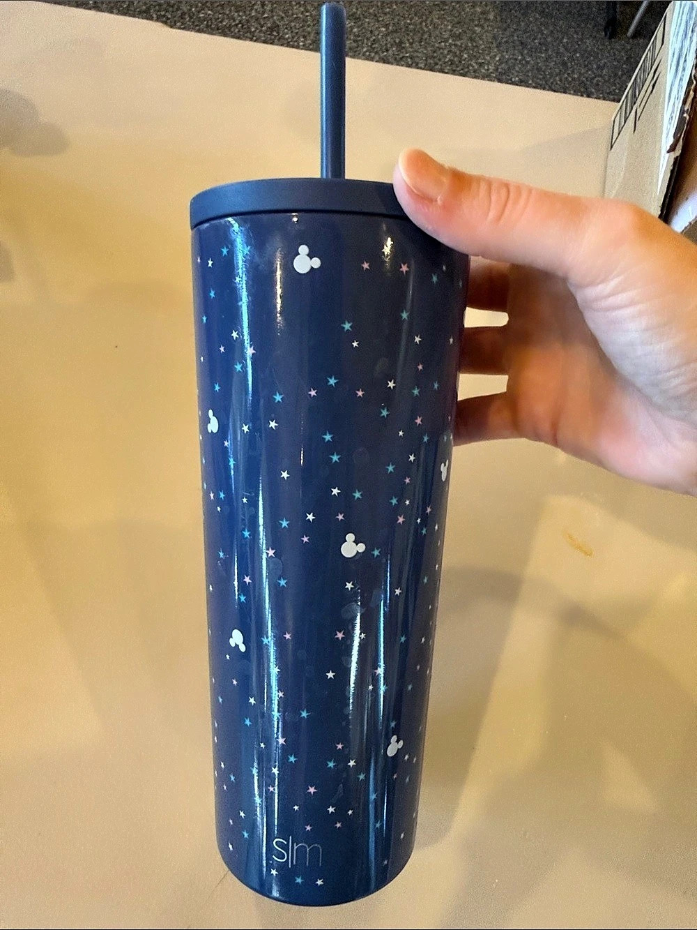 Simple Modern Blue Mickey Mouse Star Print Tumbler